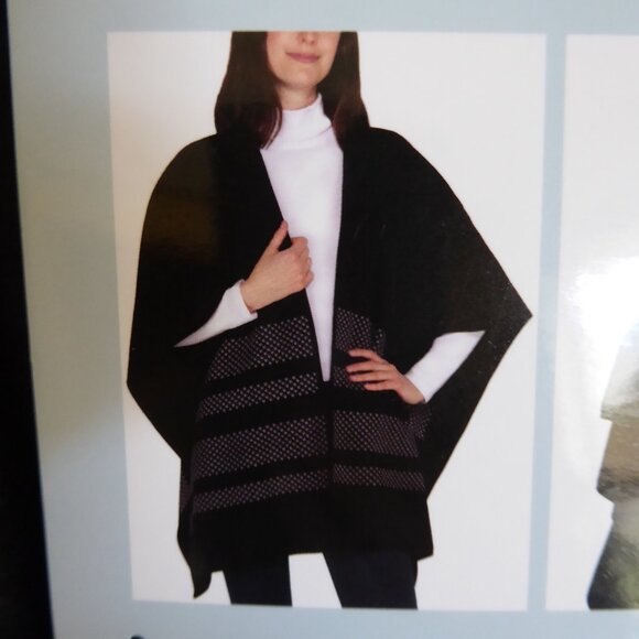 NEW WOMENS REVERSIBLE FASHION WINTER WRAP IKE BEHAR BRAND BLACK & GRAY (ONE SIZE - Picture 12 of 13